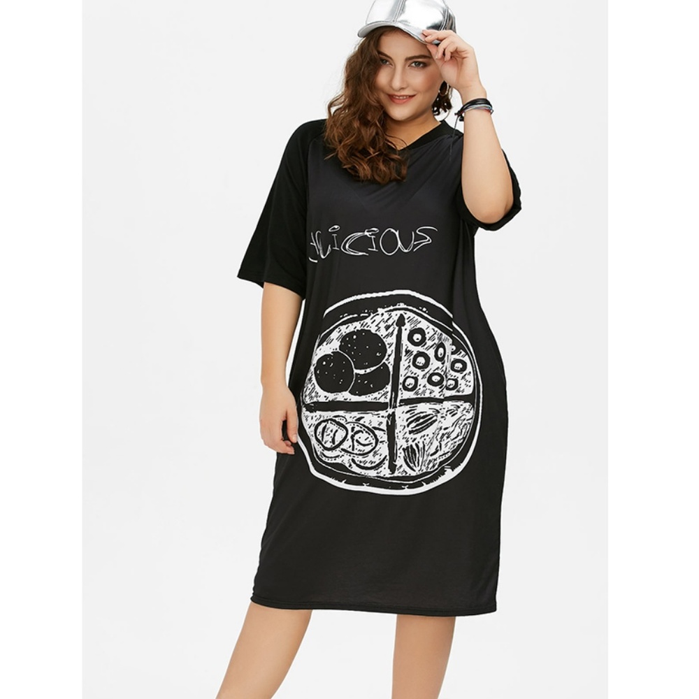 ♠ Plus Size Graffiti Baggy Graphic T-Shirt Dress ♠ - Picture 2 of 8